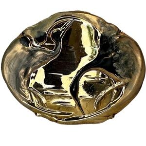 Vintage Enameled Abstract Crane Bird Brass Charmont Belt Buckle